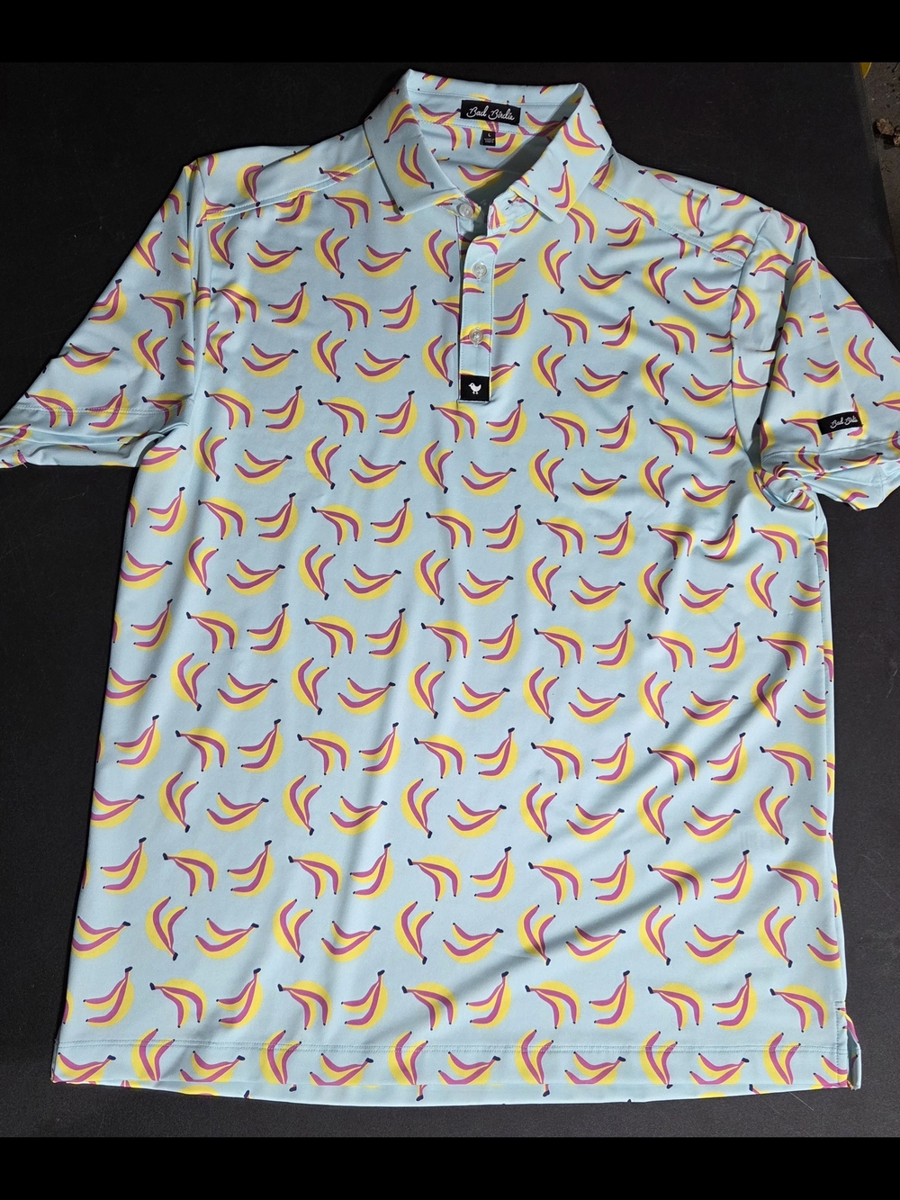 Bad Birdie Light Blue Banana Print Polo Shirt